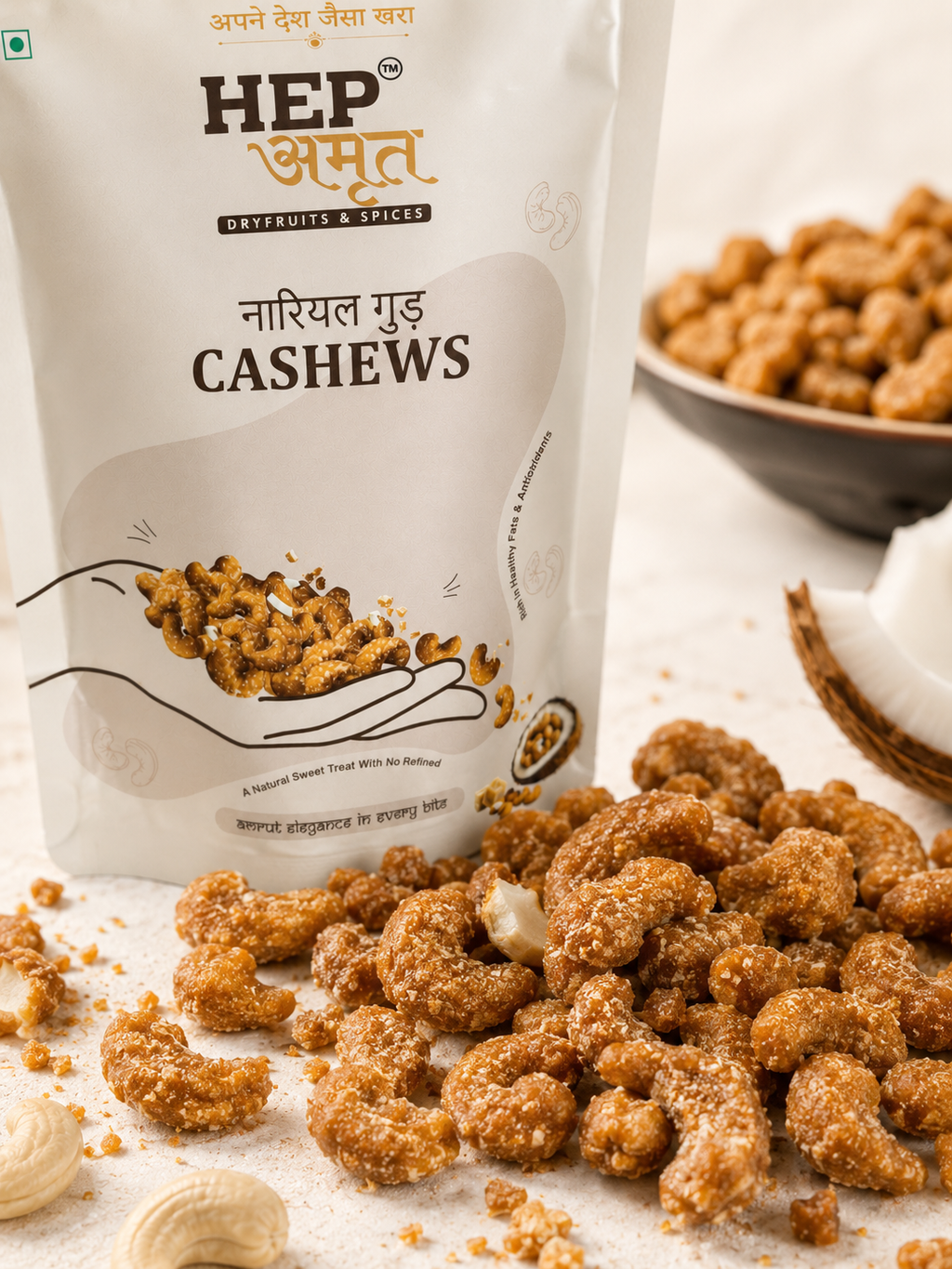 HEP Amrut Nariyal Gur Cashews Hero