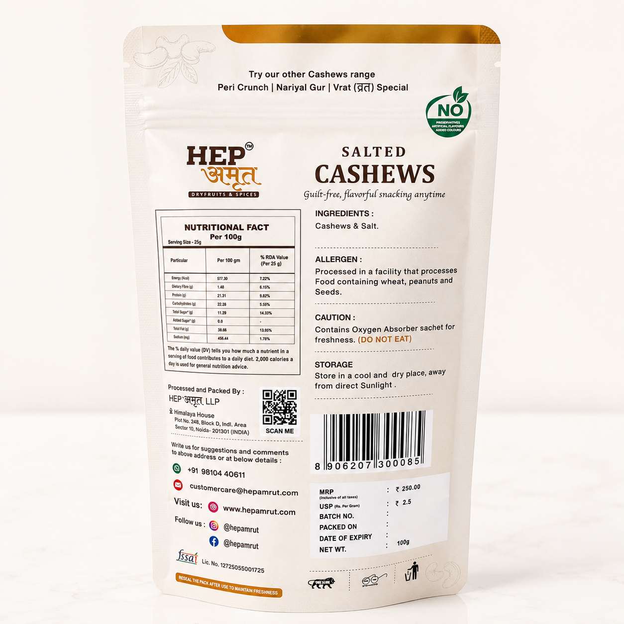 HEP Amrut Salted Cashews Back side Product image