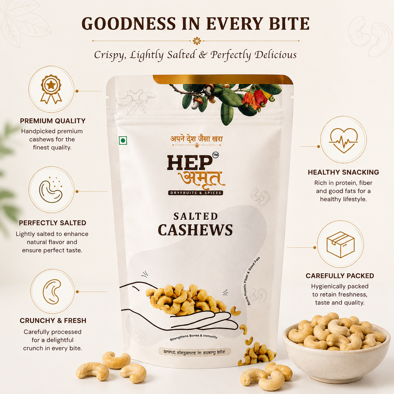 HEP Amrut Salted Cashews Macro Texture Closeup image