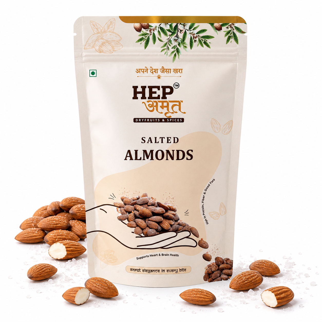 HEP Amrut Salted almonds Ingredients Freshness