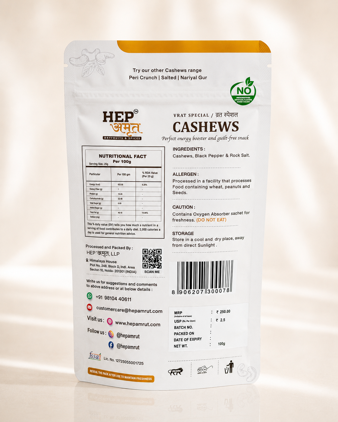 HEP Amrut Vrat Special Cashew Back Side Product Image