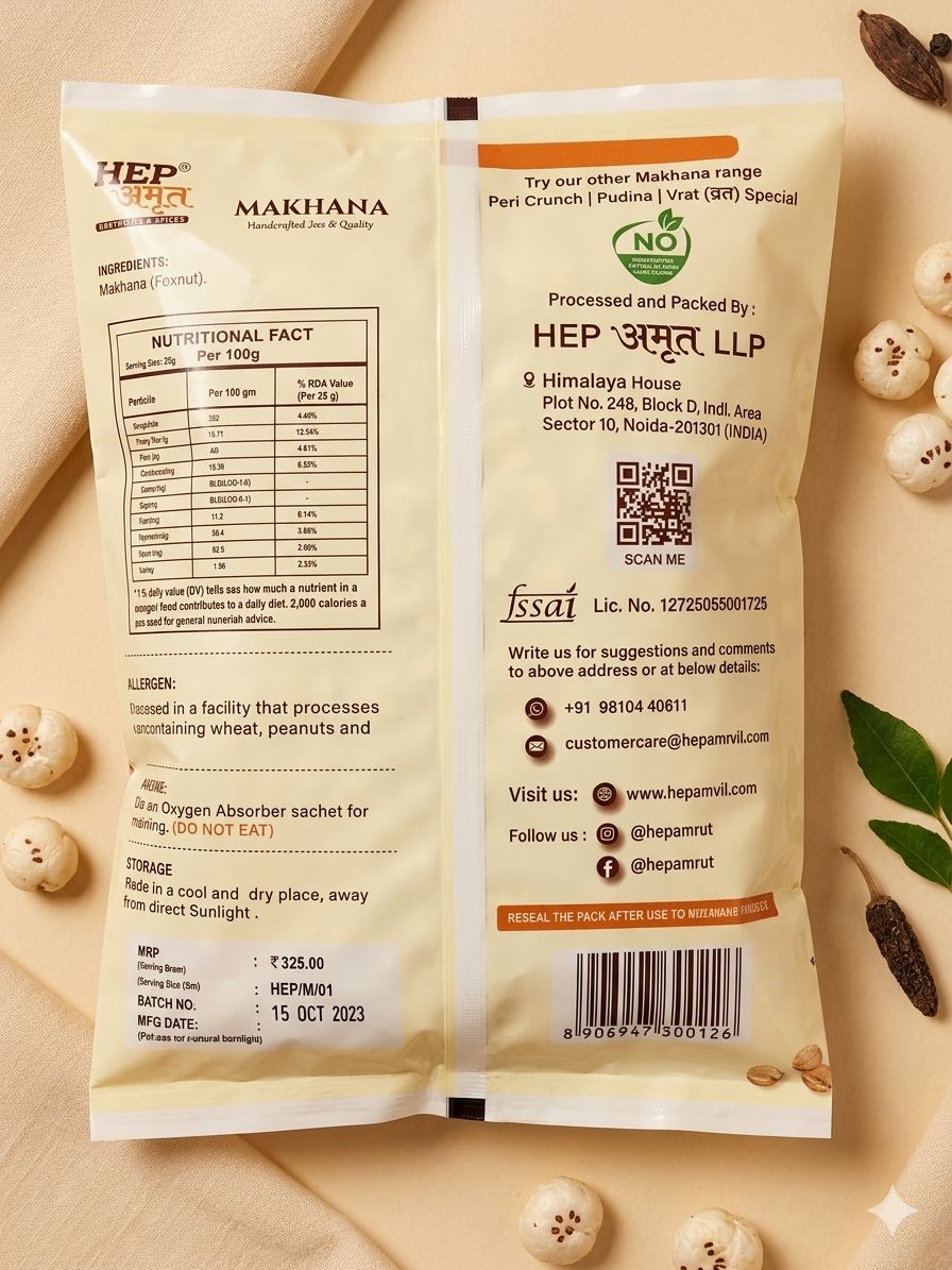 Buy HEP Amrut Makhana Online in India Healthy Foxnuts Snack nutritional facts and ingredients 