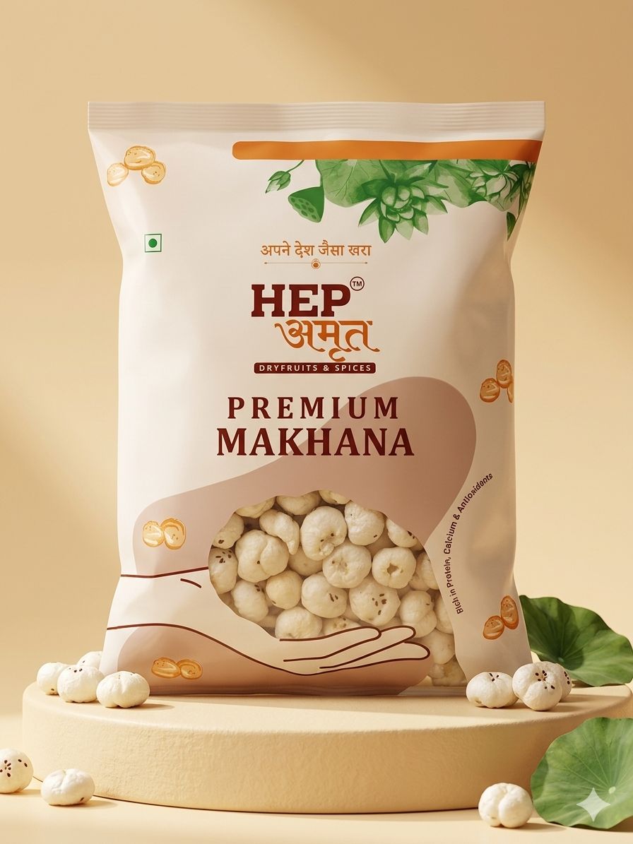 	Buy HEP Amrut Premium Makhana Online in India Large Crunchy Foxnuts Front 